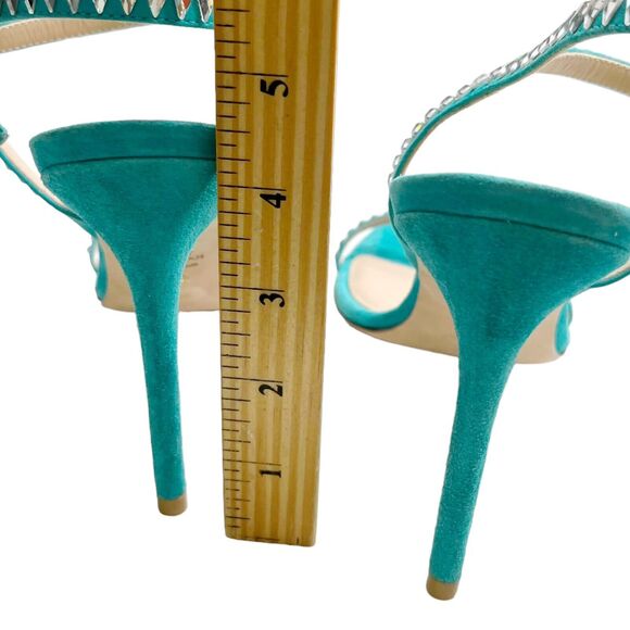 Stuart Weitzman Gemcut Sandals Women’s Size 9 Blue Suede Embellished Heels - Picture 13 of 14